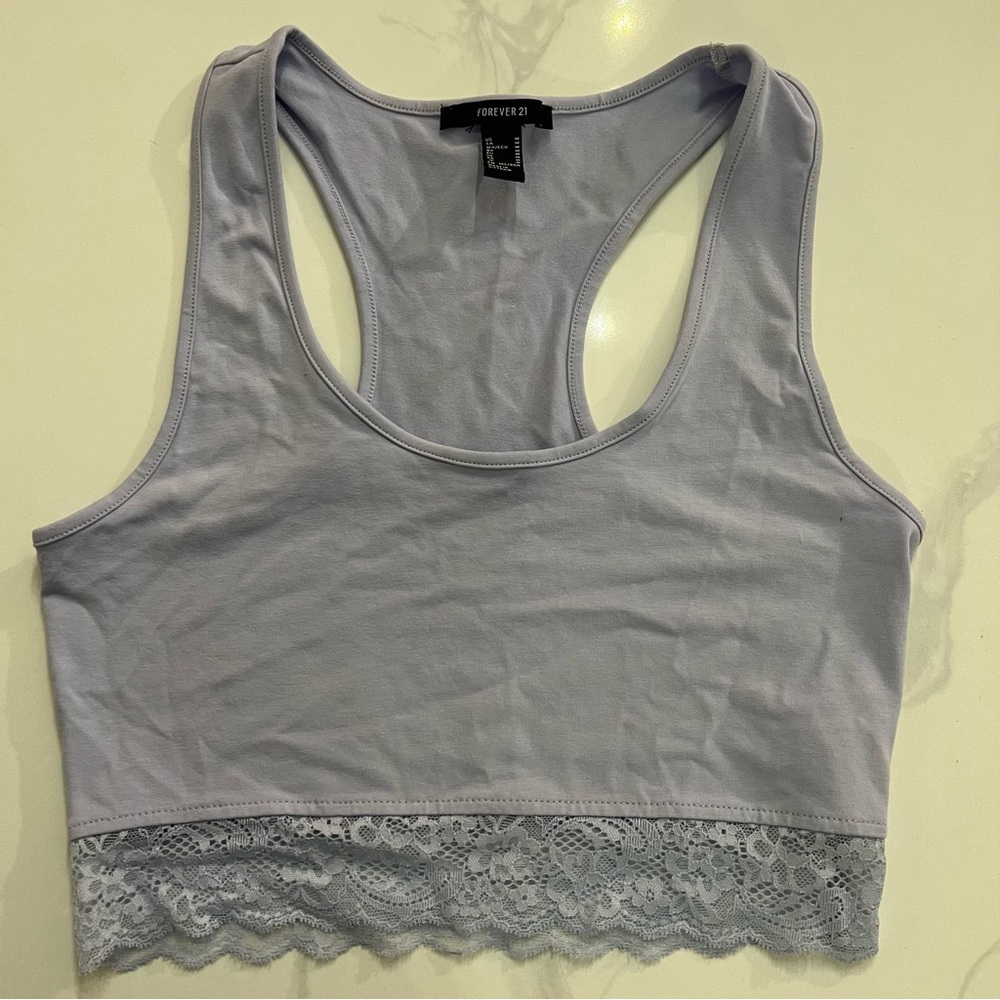 NWOT FOREVER 21 light purple crop tank top with lace size m